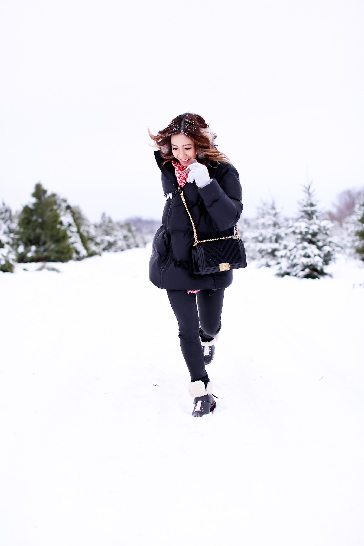 cut your own christmas tree farm ivy park snow day puffer winter look