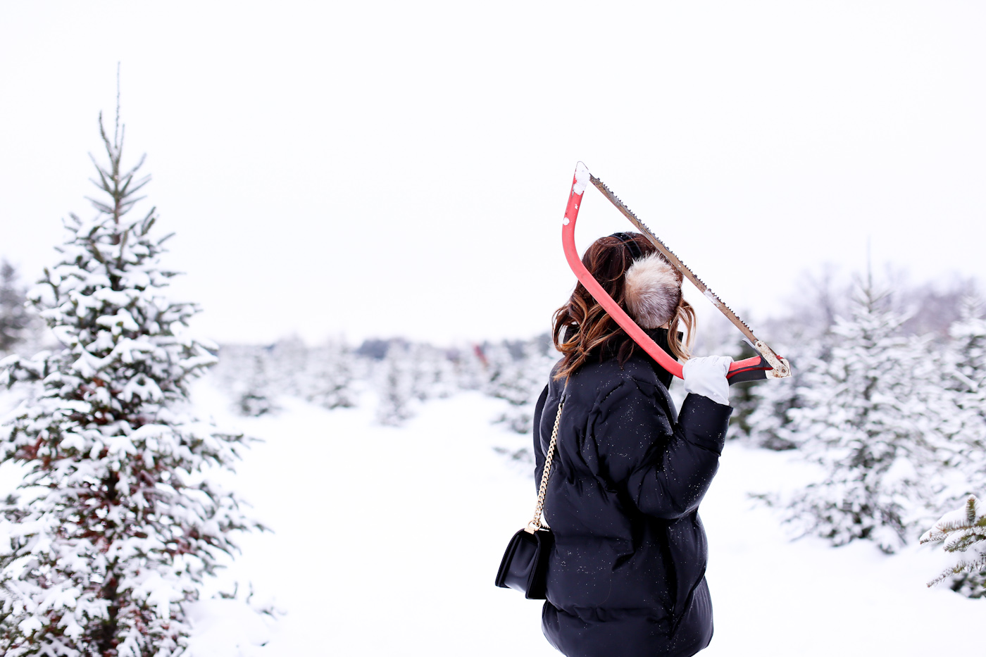 cut your own christmas tree farm ivy park snow day puffer winter look